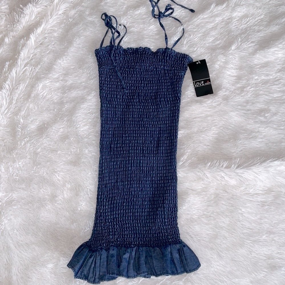 - Blue denim 100% cotton SUPER STRETCHY Tank smocked mini dress. SZ Sm, ru…